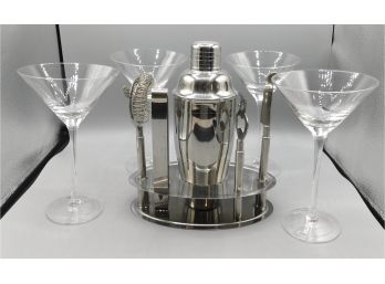 Martini Set 4 Martini Glasses & Martinin Shaker Set
