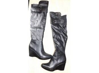 Bandolino Broady Knee-High Black Leather Boots, Size 5.5