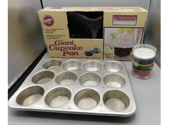 Wilton Giant Cupcake Pan In Box, Cupcake Pan, And Baking Cups