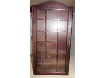 Wall Mounted Dark Wood Display Cabinet With Glass Etched Door