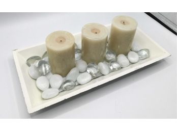 Decorative Candle Plate With Stones & 3 Candles