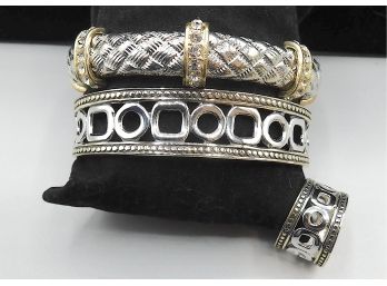 Costume Jewlery: Faux Silver & Gold Bracelets With Matching Ring