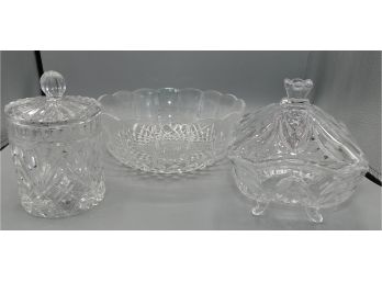 Assorted Cut Glass, 2 Candy Dishes With Lid & Candy Bowl