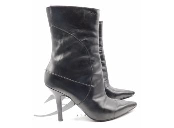 Nine West Newarker Tribe Bark Leather Black Ankle Boots, Size 5.5