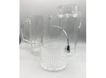 Glass Ice Bucket With 2 Glass Pitchers