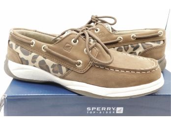 Sperry Top Sider Girls Intrepid Choc Leopard Boat Shoes, Kids Size 3
