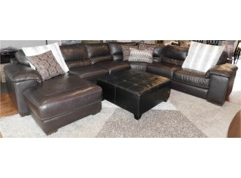 Cindy Crawford Home Brown Leather Sectional With Oversized Ottoman