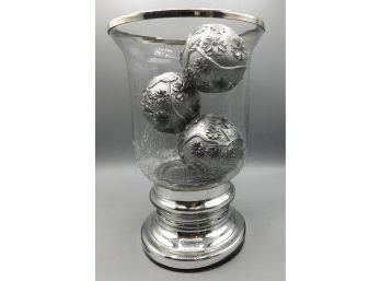 Home Goods Glass Hurricane Vase With 3 Decorative Wood Balls
