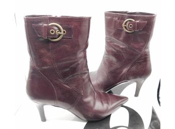 Nine West Eye Opener Deep Garnet Leather Boots, Size 5