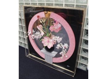 Original Beautiful 3D Art By Jon Gilmore Signed Shadow Box  With Flower/vase Design Acrylic Case