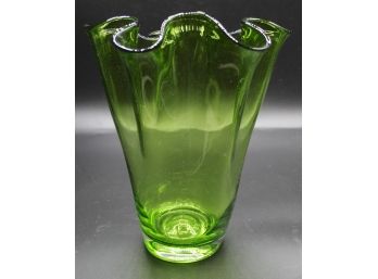 Large Green Blown Glass Handkerchief Vase