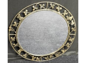 Round Mirror With Leaf And Butterfly Metal Frame