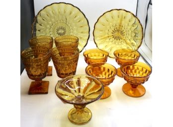 Lot Of Assorted  Amber Glass - Dish And Glass Set, Anchor Hocking, Fostoria White Hall, Park Lane Colony