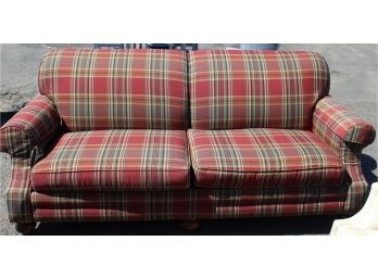 Bassett Red & Green Plaid Fabric Love Seat