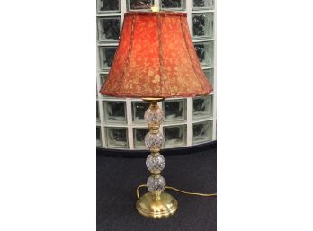 Glass Globe Table Lamp With Gold Trim With Red Lampshade