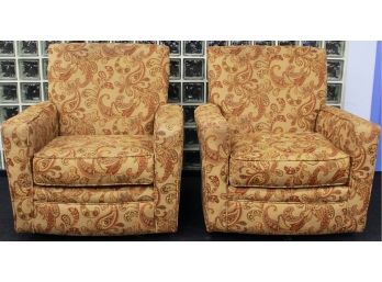 Stylish Swivel Arm Chairs Set Of 2 Paisley Tan, Gold & Rust Colored