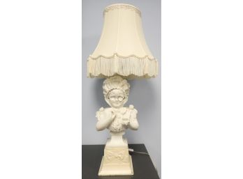 Vintage Signed Table Lamp With White Bust Of Girl