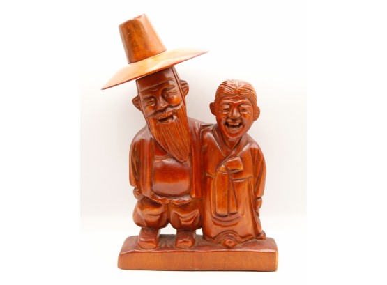 Korean Bearded Man W/ Wife - Carved Wooden Figurine - Home Decor (kitchen)