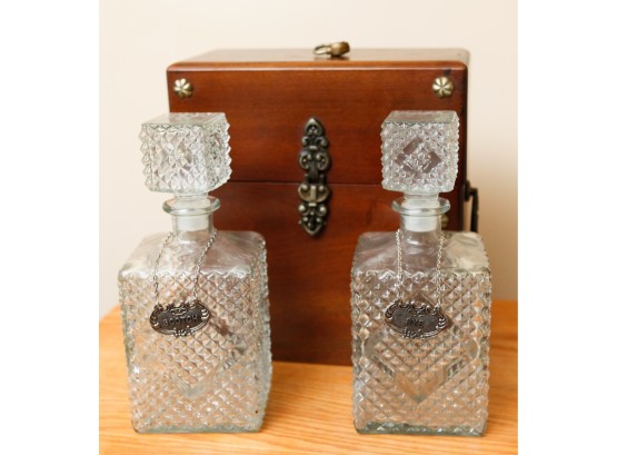 2 Classy Decanters In Wooden Box - (LR)