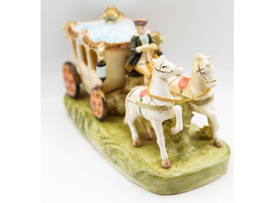 Vintage Ceramic Horse And Carriage Figurine  (closet)