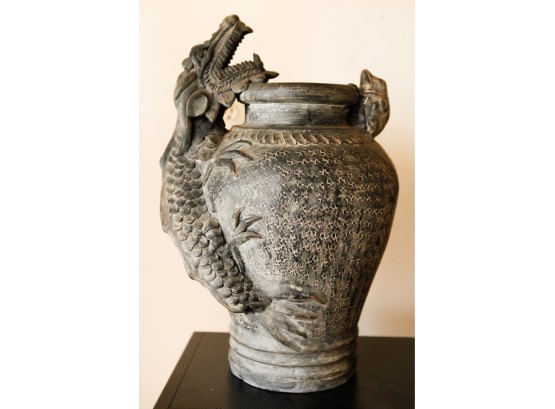 Stunning Ceramic Vase W/ Dragon - Heavy - H21 X 12' Round (SR)