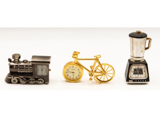 Lot Of Vintage Timex Collectible Mini-Clocks - Train - Blender - Bicycle (kitchen)