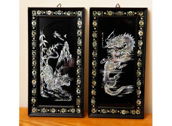 Home Decor - 2 Framed Chinese Dragon & Lion Art - (LR)