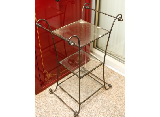 3 Tier Wrought Iron And Glass Shelf Plant Stand - H32 L22 W16   (SR)