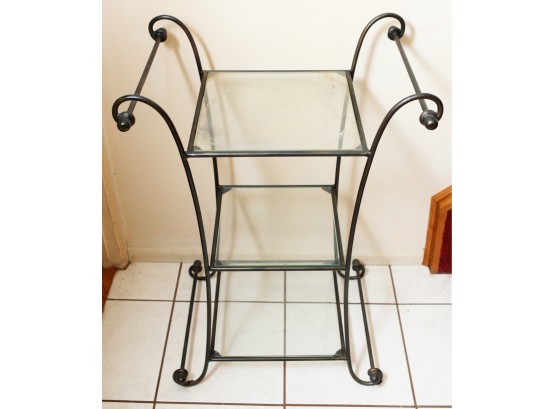 3 Tier Wrought Iron And Glass Shelf Plant Stand - H32 L22 W16  (LR)