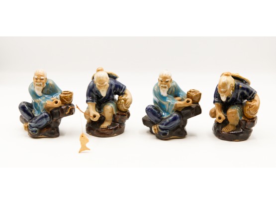 Lot Of 4 Chinese Figurines - Missing Fishing Poles (closet)
