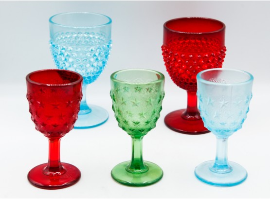 Lot Of 5 -  1895 Goblets And Stemmed Shot Glasses  - Hobnail Glass Portugal (kitchen)