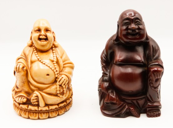 Lot Of 2 Buddah Figurines - One Wooden - One Stone Made In Italy   (kitchen)