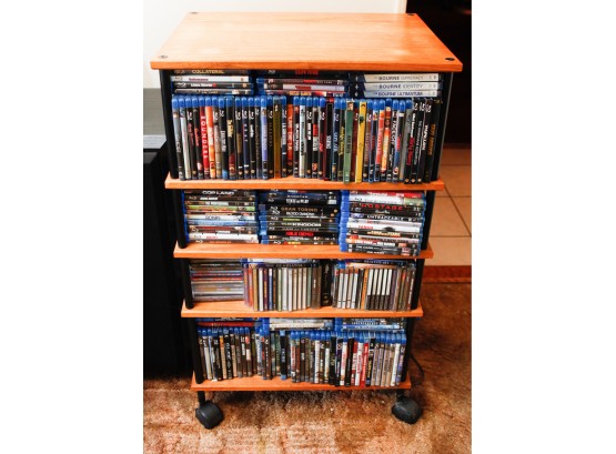 4 Tier Shelving Unit With Wheels - DVDs Included - H38 L22 W16