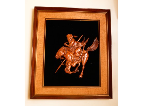 Japanese Wood Relief Carving Samurai Warrior Framed Wall - H24 X L20.5 W 2(LR)