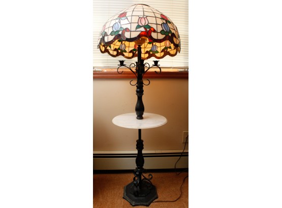 Tiffany Style Lamp W/ Marble Table Attached - H54 X 20' Round (BR3)