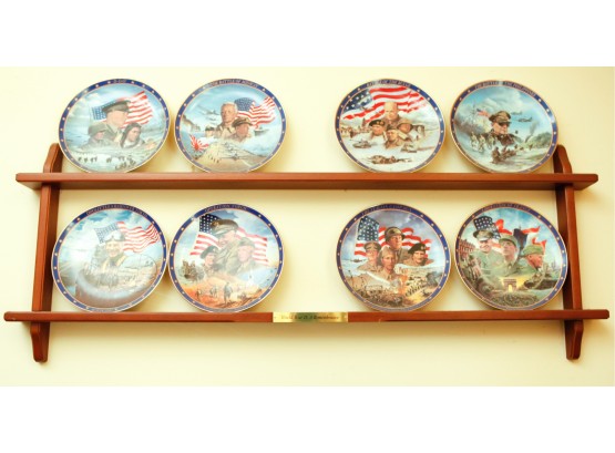 Lot Of 8 WWII Decorative Plates - 9' Plates - Plate Rack Included - Rack H16 X W41 X D2(BR2)