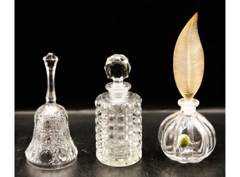Lot Of 2 Decanters And One Glass Bell - 1 Decanter Is Genuine Lead Crystal  (kitchen)