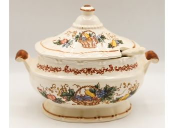Pretty Japanese Porcelain Serving/Gravy Bowl/Soup Tureen W Cover And Spoon  (LR)