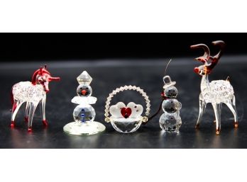Lot Of 5 Small Crystal Figurines - Christmas Theme (kitchen)
