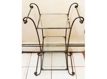 3 Tier Wrought Iron And Glass Shelf Plant Stand - H32 L22 W16   (DR)