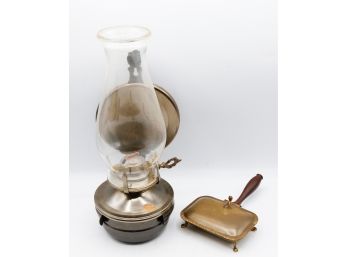 Vintage Hurricane Kerosene Lamp & Vintage Silent Butler Crumb Catcher  (DR)