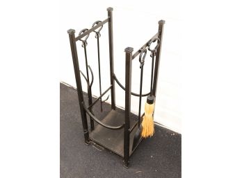 5-Piece Indoor Outdoor Fireplace Iron Tool Set W/ Tongs, Poker, Broom, Shovel, Stand -(G)