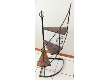 3 Step Spiral Showcase Plant Stand - Wrought Iron And Wood - H41 X L17 X W16  (entrance)