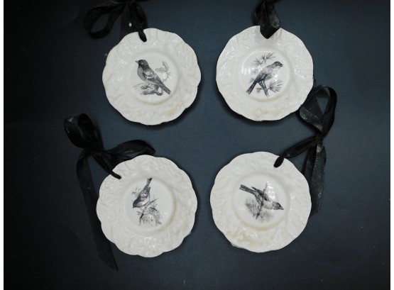 Mary Carol Home Collection Transferware Bird Lark Four Decorative Plates With Ribbon