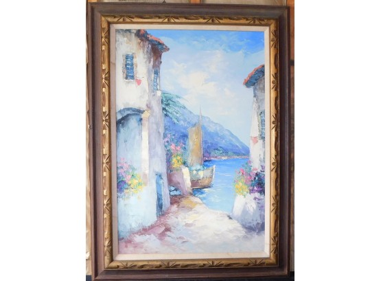 Soothing Signed Framed Oil Painting Of Mediterranean