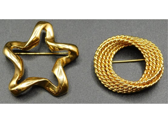 Set Of Two Beautiful Gold Tone Brooch Pin