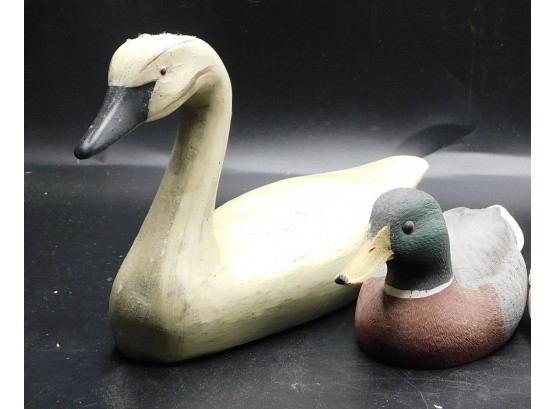 Set Of Two Carved Signed Duck Mallard Drake COUNTRY HOUSE COLLECTION SWAN