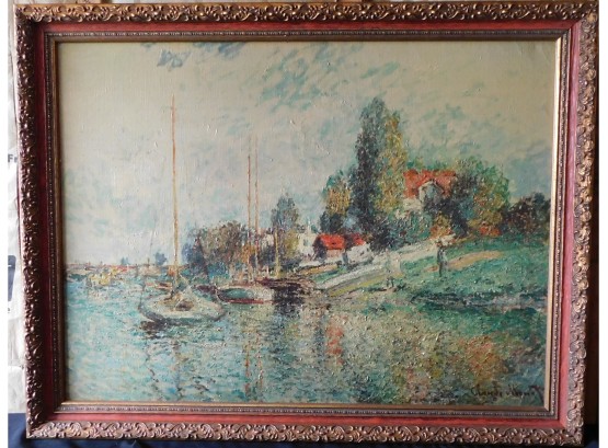 Claude Monet  'Boats At Argenteuil' Alfred Schwabacher Collection New York Limited Edition Oil On Canvas