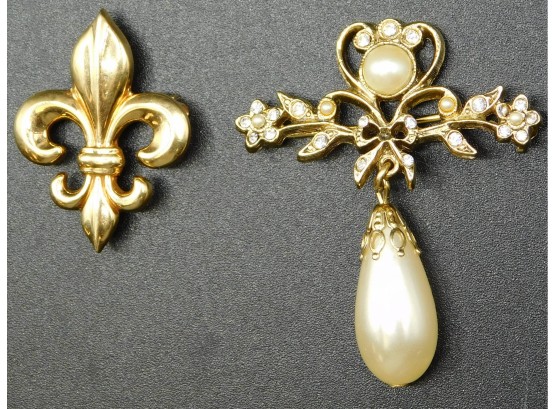 Set Of Two Gold Tone Brooch Pins
