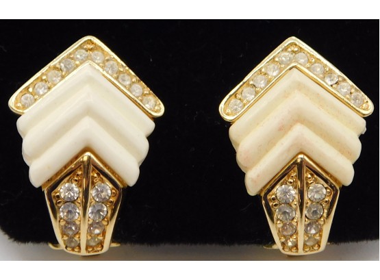 Christian Dior Gold & Rhinestone Arrow Clip On Earrings